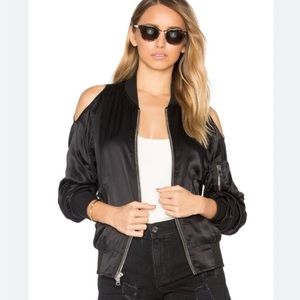 Rta open cold  shoulder jester bomber silk jacket size small